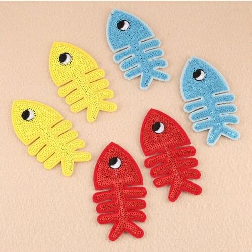 50pcs/lot Vintage Sequins Embroidery Patch Fish Bone Kids Clothing Decoration Accessory Diy Iron Heat Transfer Applique
