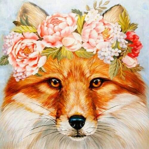 5d diy diamond painting fox flower full square / round animal diamond art sticker