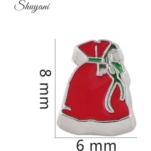 8*6mm Christmas Santa Claus Gift Bag Charms Floating Christmas Charms For Glass Living Locket