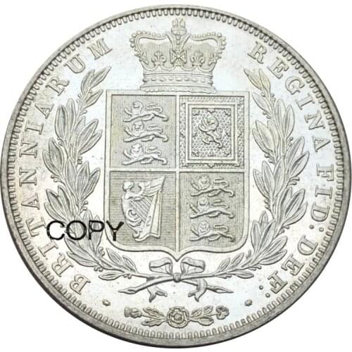 United Kingdom 1/2 Crown 1845 Victoria young head Cupronickel Plated Silver Copy Coins