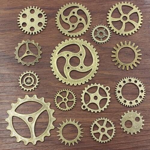 15pcs/lot Bronze Tone Gear Beads Charm For Necklace DIY Jewelry Making Accessories 18mm-40mm (K05142)