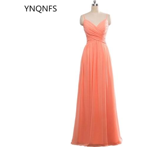 2018 A Line Long Evening Dresses V Neck Chiffon Pleat Sleeveless Free Shipping