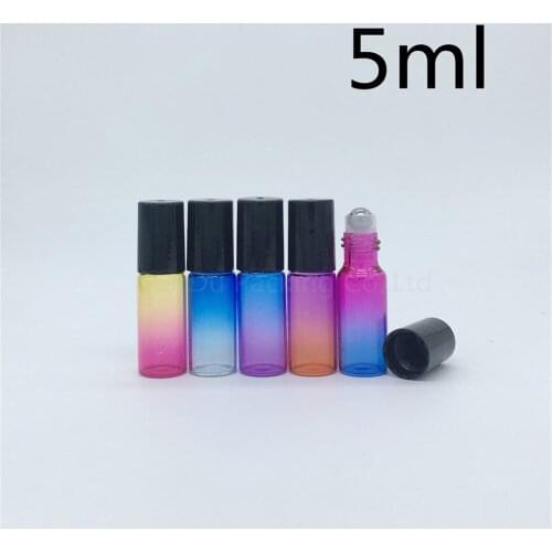 100pcs/lot 5ml colour roll on perfume bottle, 5ml essential oil rollon bottles, Gradient color glass roller container