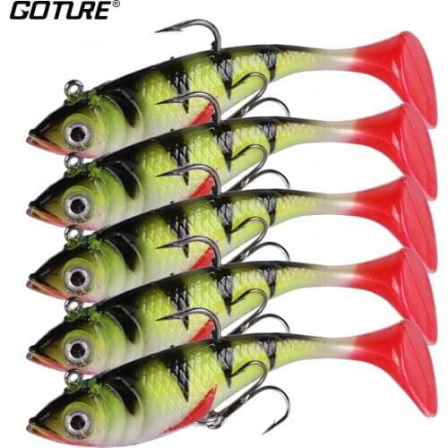 Goture 5pcs/set Soft Fishing Lures 11g 8cm Silicone Swimbait Wobblers 3D Eyes Lead Head 8# Treble Fishing Hook Fake Lure Baits