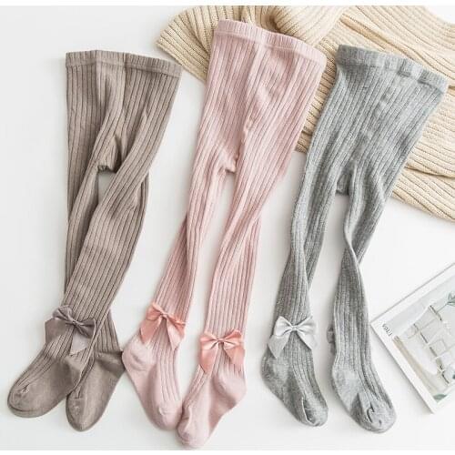 Cotton Girls Tights Princess Bowknet Baby Girls One-Piece Pantyhose Baby Spring and Autumn New Style Trousers Lace Stocking