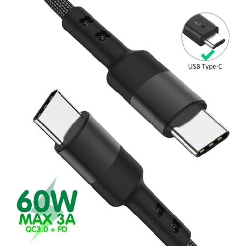 3A QC3.0 USB 3.0 Type-C to Type-C Transmit Mobilephone Charging Data Cable Knitted 0.3m/1m For Smartphone PD Fast Charging Cable