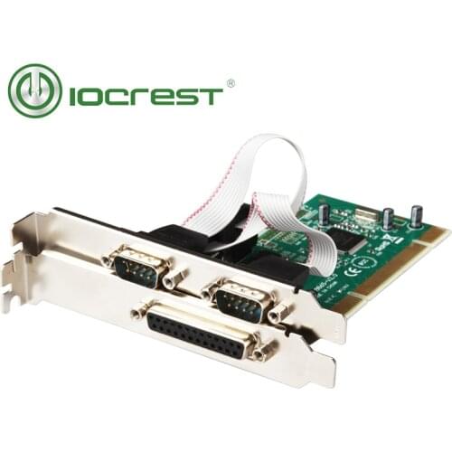 IOCREST PCI Multi 2 Ports RS-232 DB-9 Serial and 1 DB-25 Parallel Port Printer (LPT1) Controller Card Moschip 9865 Chipset
