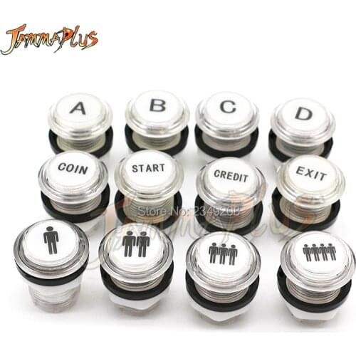 1pcs Clear Arcade Push button 5V 12V Illuminated button With 1 Player START COIN EITX PAUSE SELECT TURBO PLAY PS A B C D design