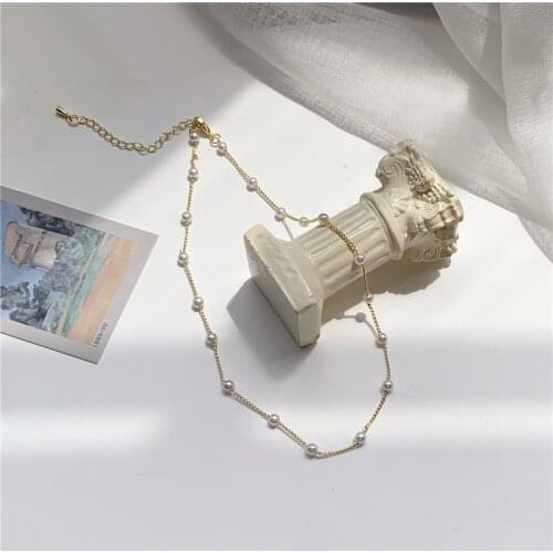 Korean Fashion Small Short Pearl Metal Chain Necklace Cute Mini Pearls Necklace for Women Girls Collar Jewelry Gift 2021 Trend