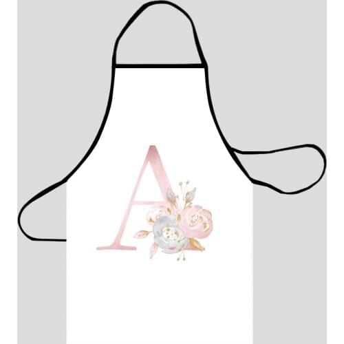 Pink Flowers Letter Alphabet Print Kitchen Aprons For Women Oxford Fabric Cleaning Pinafore Home Cooking Accessories Apron