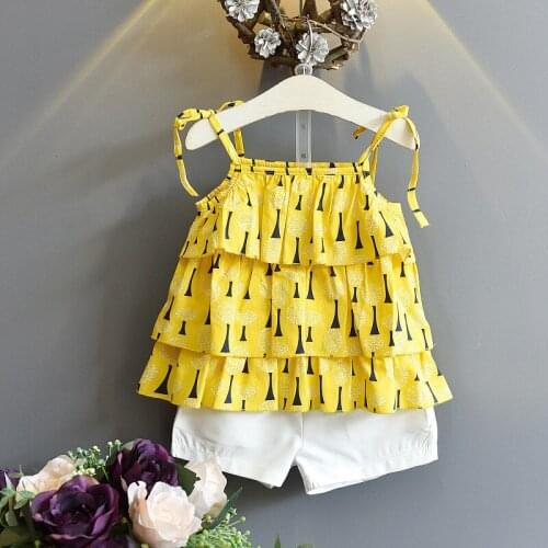 Summer Children Clothing Cute Baby Girls Infantil Clothes Sleeveless Sling Chiffon Vest + Shorts Kids Set