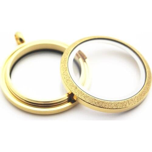 Hot selling 30mm Stainless Steel Twist Floating Locket Necklace Round golden Sparkles Screw Open Glass Memory Locket