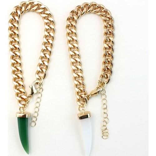 Fashion Jewelry Gold Wish Bone Charm Bracelet Rhinestone horn pendant chain length Bracelets for Women