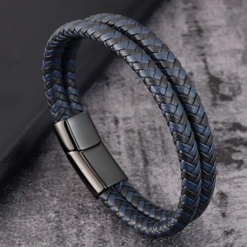 Fashion Deluxe Irregular Graphic Accessories Mens Leather Bracelet Stainless Steel Combination for Birthday Commemorative Gifts