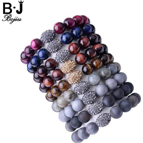 Bojiu Fashion Jewelry Beaded Bracelet Oval Pave Bead Rope Braided Men Women Black Beaded Classic Luxury Elastic Bracelets MBC51
