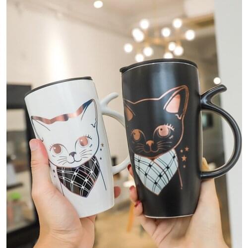 Cartoon large capacity black and white cat business ceramic cup cute fashion Mug office tea coffee cup