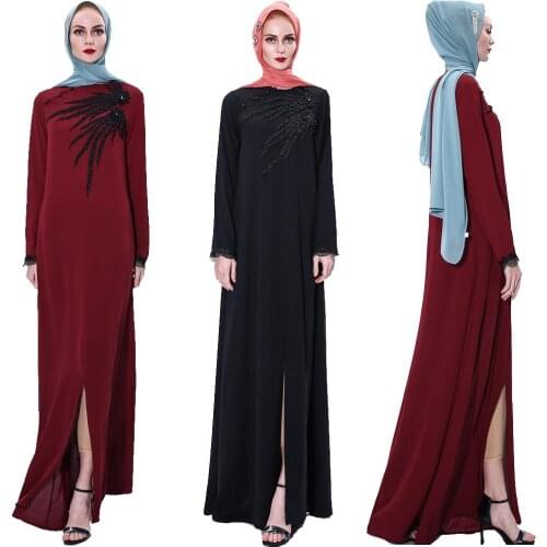 Muslim Women Long Dress Appliques Beading Elegant Party Evening Dubai Luxury Kaftan Maxi Robe Gown Islamic Clothing Ramadan New