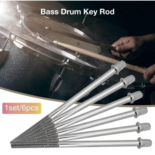 6PCS/Set Drum Kit Long Screw Iron Plating Bass Drum Key Rod Long Screw Percussion Instruments Parts Drum Accessories