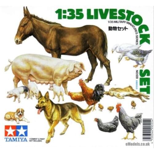 Tamiya 35128 1/35 Livestock Animals Set Assembly Model Building Kits Hobby Plastic Toys For Adults Making DIY