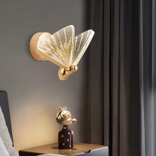 Nordic Minimalist Acrylic Butterfly Wall Lamp Zinc Alloy Light Bedroom Study Living Room Lighting
