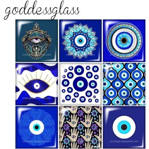 New Blue Evil eye religious patterns Square 10pcs 12mm/20mm/25mm/30mm photo glass cabochon demo flat back Making findings