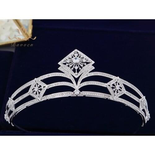 Bavoen Stunning Zircon Brides Tiaras Crowns Crystal Hairbands Headpieces Wedding Hair Accessories Bridesmaid Jewelry