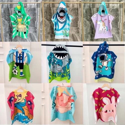 Towel Poncho Kids Shark Mermaid Boy Girl Beach Travel Bath Towels Children Hooded Bathing Swimming Robe Baby Bathrobe 60x60cm