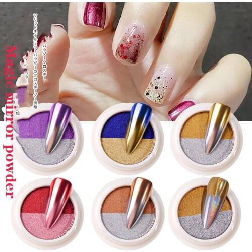 6Styles Magic Mirror Powder 2Color/Box Ultra-thin Nail Chrome Gradient Colorful Manicure Nail Art Chrome Pigment Glitter Powder9