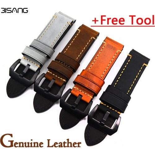 High Quality Vintage Crazy Horse Genuine Leather Watchband Yellow Brown Watch Straps 20mm 22mm 24mm 26mm For For Panerai Fossil