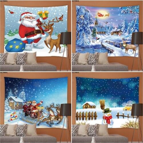 Christmas Wall Hanging Tapestry Santa Claus Elk Snowman Living Room Cartoons Tapestries Hippie Bedroom Background Decor Blanket
