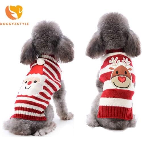 Christmas Pet Dog Sweater Rudolph Knitwear Santa Claus Stripe Knitted Clothes Winter Warm Apparel Pet Dog Puppy Cat Sweater