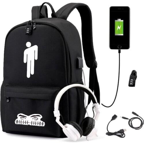 Billie Eilish Backpack Anti-thief school bags for teenagers student usb laptop backpacks for boys children cool bookbag mochilas