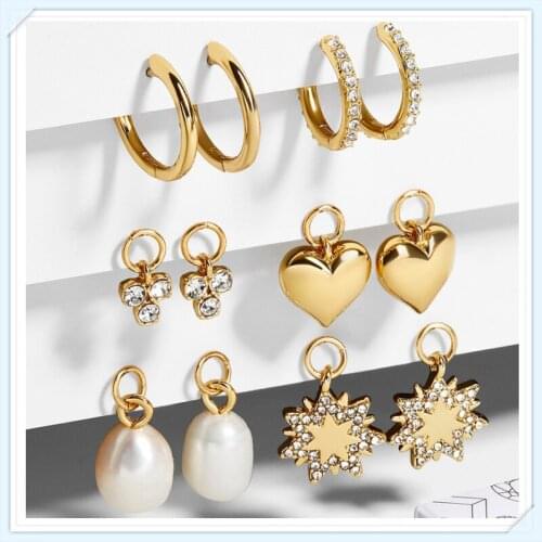 Cute Color CZ Zircon Gold Earrings for Women 5 Pair Geometric Small Hoop Earrings Set Huggie Jewelry Wedding Bijoux Brincos
