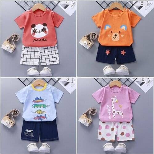 Baby Boys Tracksuit Toddler Girl Clothes Sets Kids Summer Short Sleeves T Shirts Cotton Tops Pants 2 Pcs Suits Children Outfits