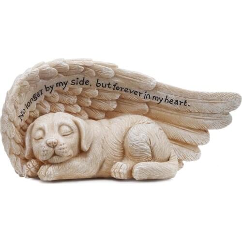 Pet Statue in Angels Wing Tribute Figurine Sculpture Memorial Pet Puppy Dog Grave Marker Figurine Backyard Lawn Decoration