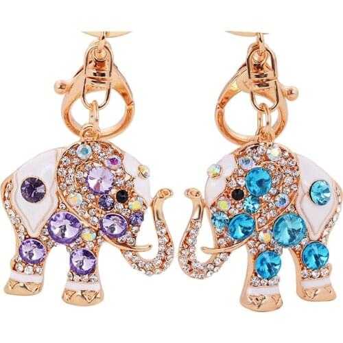 Cute Elephant Crystal Animal Exquisite Keychain Car Bag Pendant Ornament Dripping Oil Alloy Keyring Trinket Female Jewelry Gift