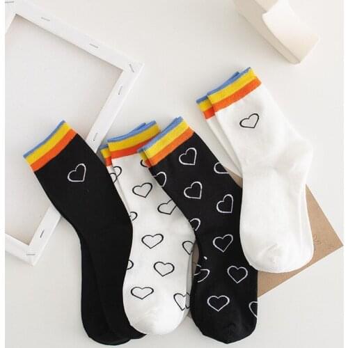 6 Pieces=3 Pairs/Pack Casual Women Socks Fashion Rainbow Heart Print Korean Harajuku Female Sock TJ3089