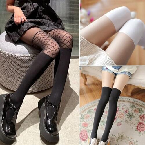 Fake Stocking Sexy Women Over Knee Patchwork Spring Autumn Double Colors Pantyhose Female Temptation Womens Tights Medias