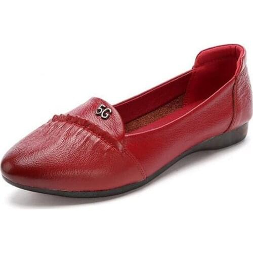 Promotion 2020 New Autumn Pointed Top Cowhide Leather Shoes Women Flats Shoes Temperament Elegant Comfortable Shoes Women Shoes