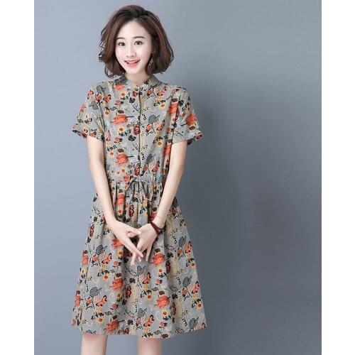 Print Floral Prairie Chic Travel Casual Dress 2021 New Arrival Loose Women Summer Dress Cotton Linen Office Lady Work Dress