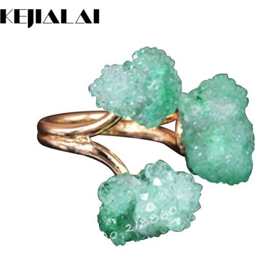 1pcs fashion natural green crystal rhinestore druzy three rose shape stone pendant ring gems stone pendant gold 24k plated ring