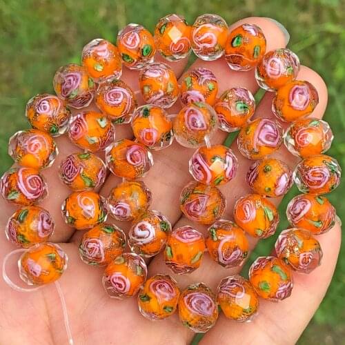 10mm Murano Transparent Faceted Rondelle Orange Flower Lampwork Crystal Glass Beads For Bracelet Making Women Diy Accessories