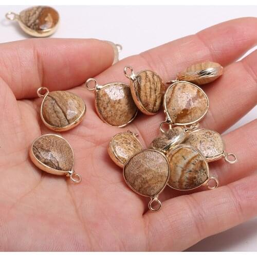 2Pcs Necklace Pendant Section Drop Shaped Picture Stone Pendant For Jewelry Making Necklace Handiwork Sewing Craft Accessory