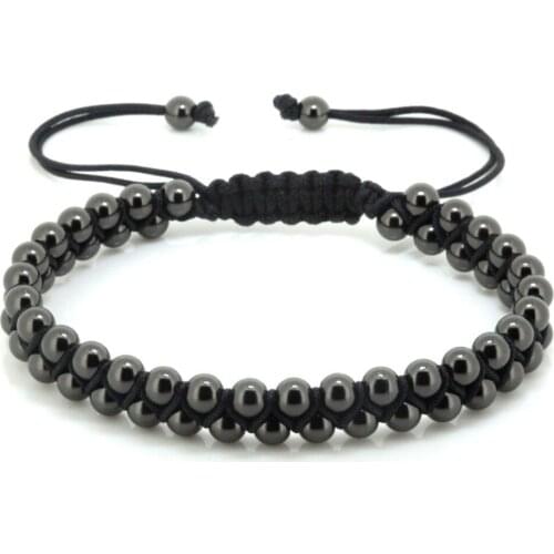 2017 Newest Design Cuff Double Bracelet 5mm Gun Black Brass Ball Beads Bracelet,Braiding Macrame Bracelet for Men and Women