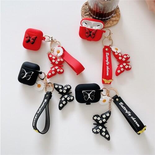 3D Butterfly Keyring Bluetooth Earphone for Air Pods 1 2 Case Protective for Airpods Pro 3 Cases Charging Box with Hooks Strap