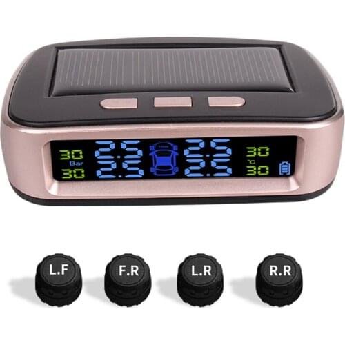 4PCS Wireless External Sensors Solar Tire Pressure Monitoring System Car Tyre TPMS Pressure Gauge Meter Detector Realtime