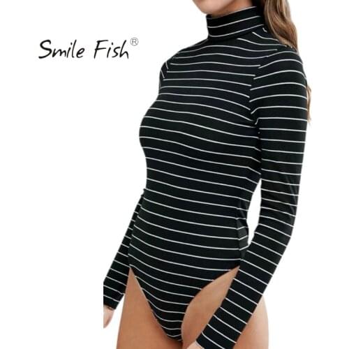 Turtleneck Sexy Striped Buttons Long Sleeve Bodysuits Autumn Women Bodysuits Bodycon Bodysuits Casual Rompers Outfits GV163