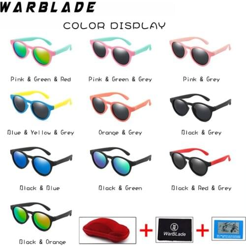 WarBLade Kids Sunglasses Children Round Polarized TR90 Sun Glasses with Car Case Girls Boys Colorful Silicone Baby Gafas UV400