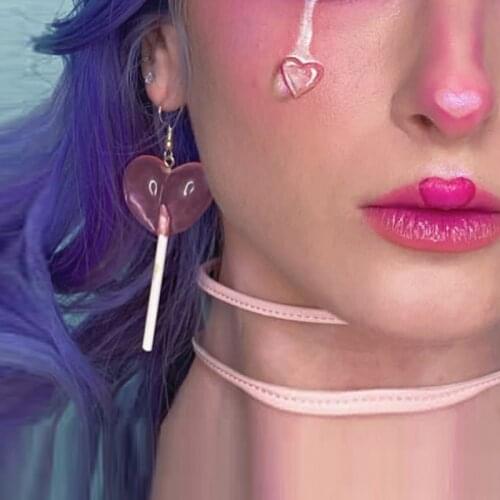 Korean Charms Heart Shaped Lollipop Dangle Earrings For Women Resin Cute Punk Y2K Harajuku Drop Earrings Gossip Girl Jewelry
