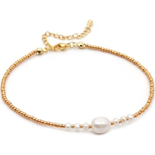 Go2Boho Fashion Golden Beads Anklet Colorfast Gold Plated Ankle Simple Foot Real Pearl Anklets Jewelry For Women Wholesale